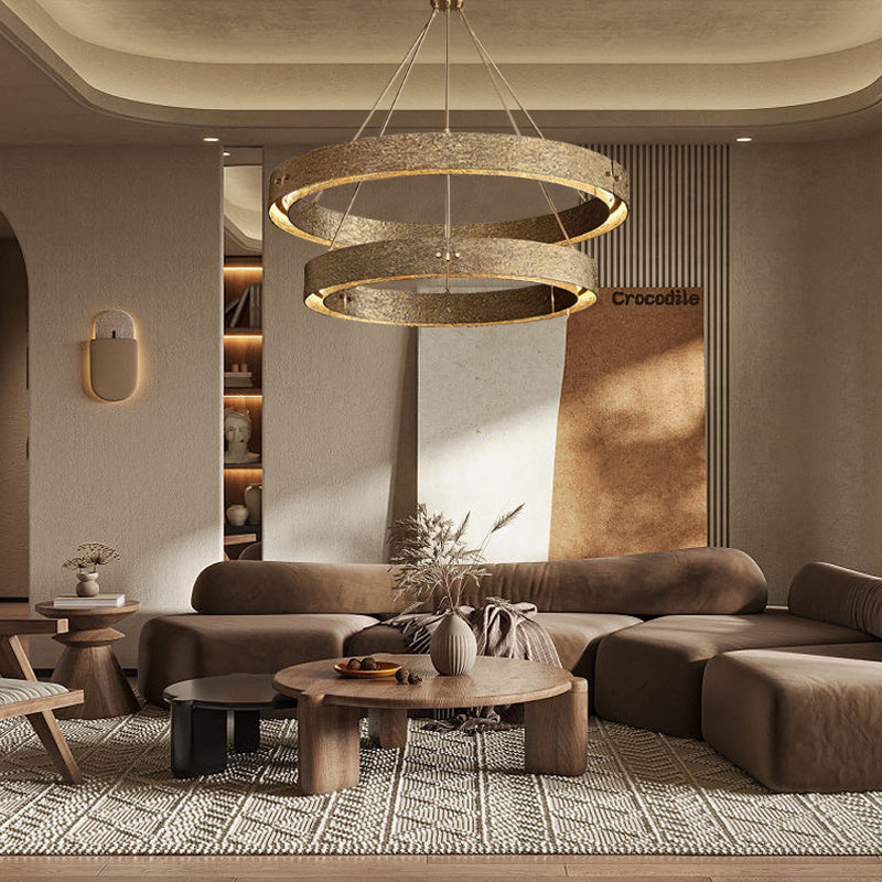 Vouvray Brass Two-Tier Round Chandelier in Living Room
