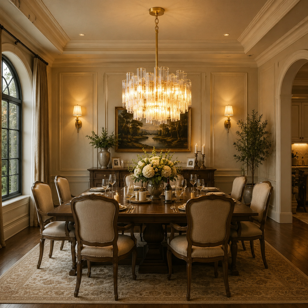 Tronchy Brass Round Chandelier in Dining Room