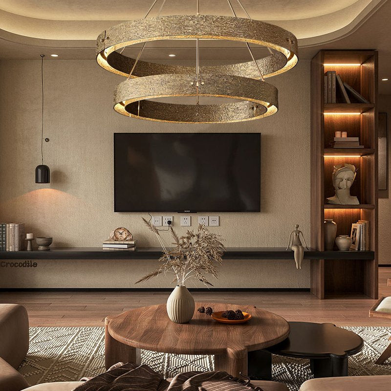 Vouvray Brass Two-Tier Round Chandelier in Living Room