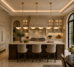 Vernat Vintage Brass Linear Chandelier in Dining Room