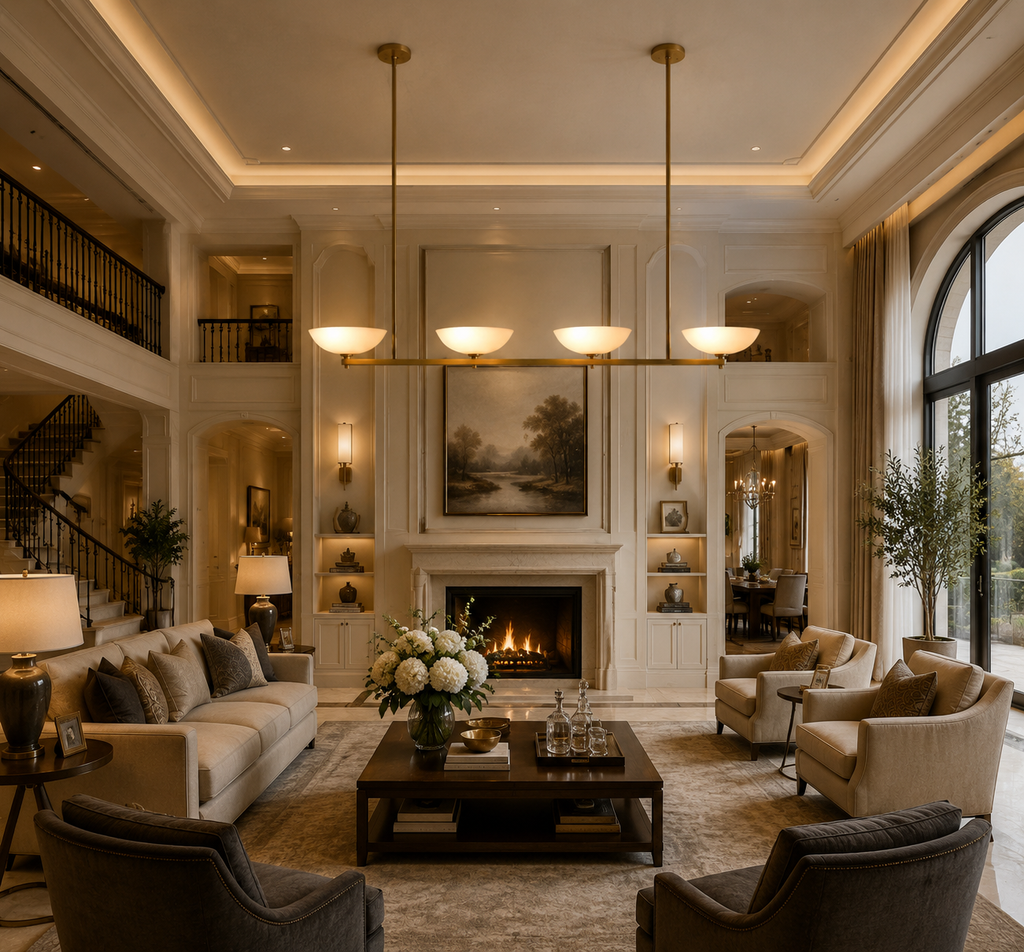 Vernat Vintage Brass Linear Chandelier in Living Room
