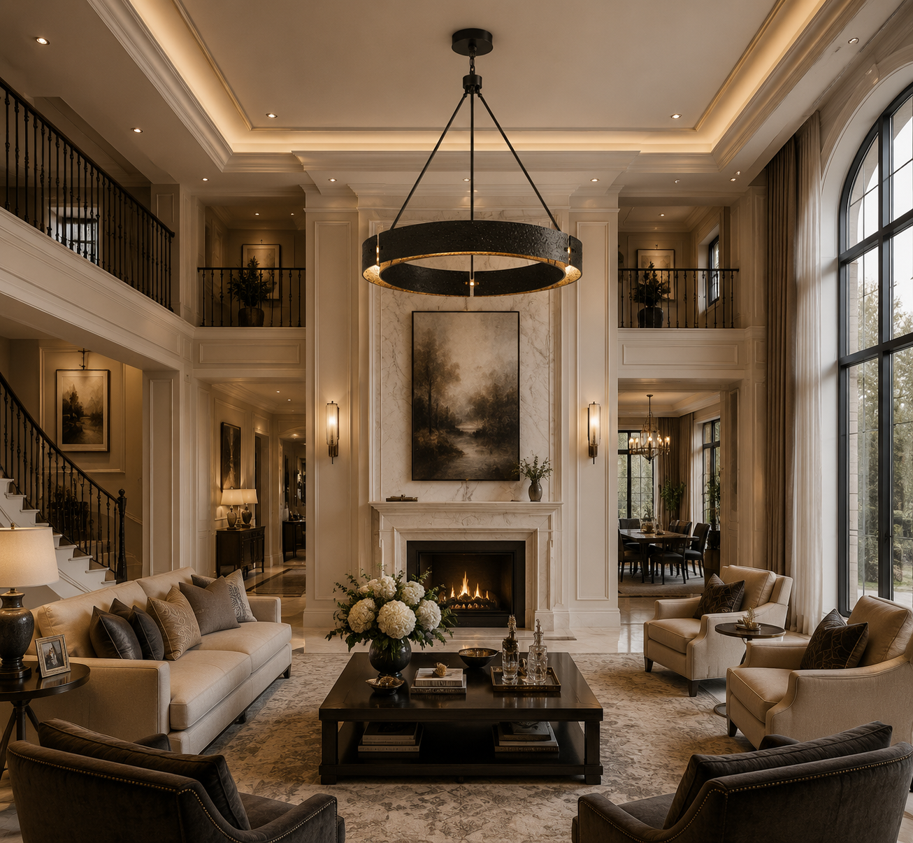 Vilary round chandelier in Bronze finish for living room