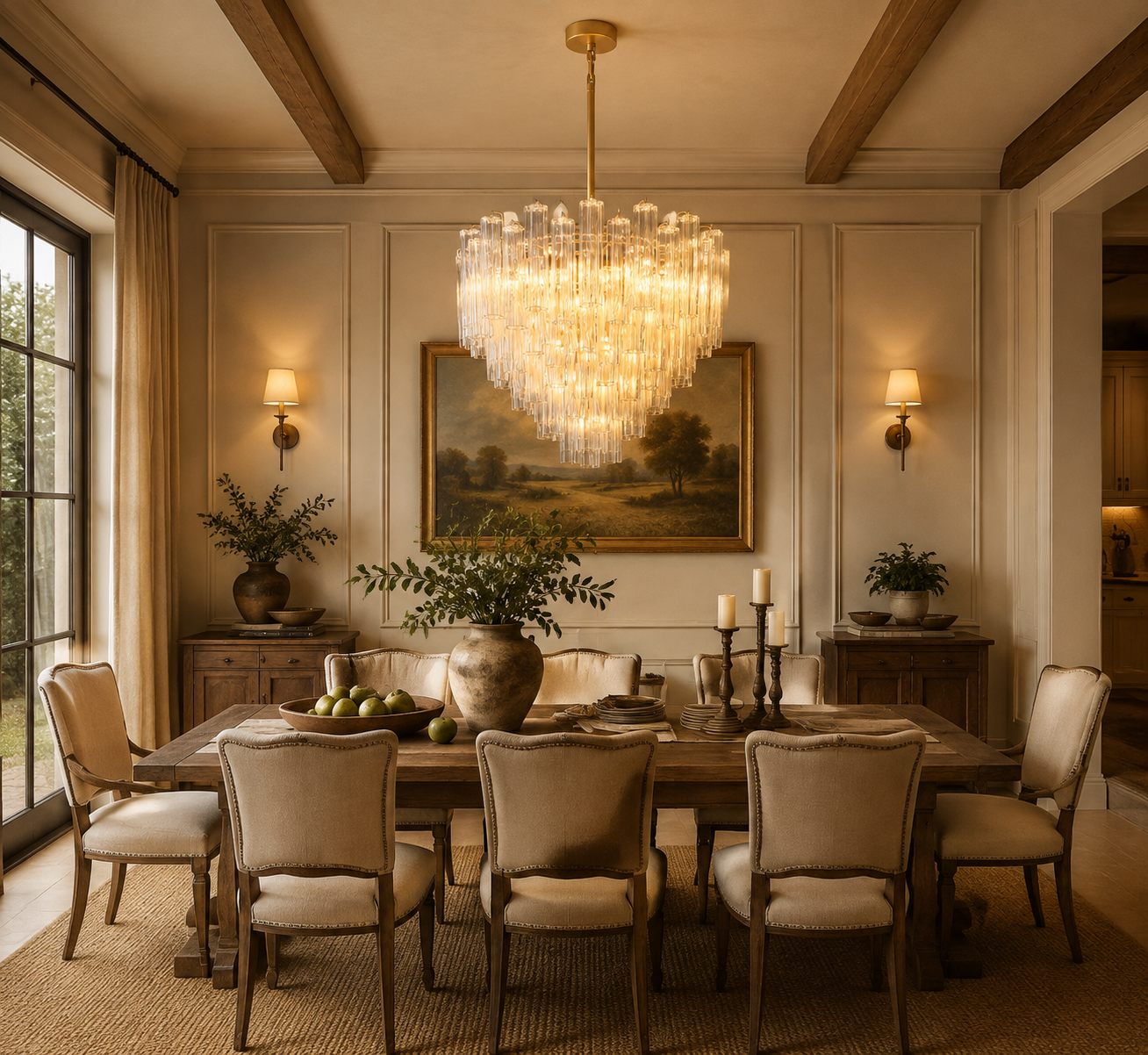 Tronchy Brass Round Chandelier in Dining Room