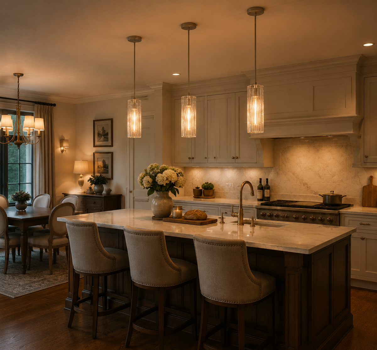 Tronchi Smoke Glass Pendant in Dining Room