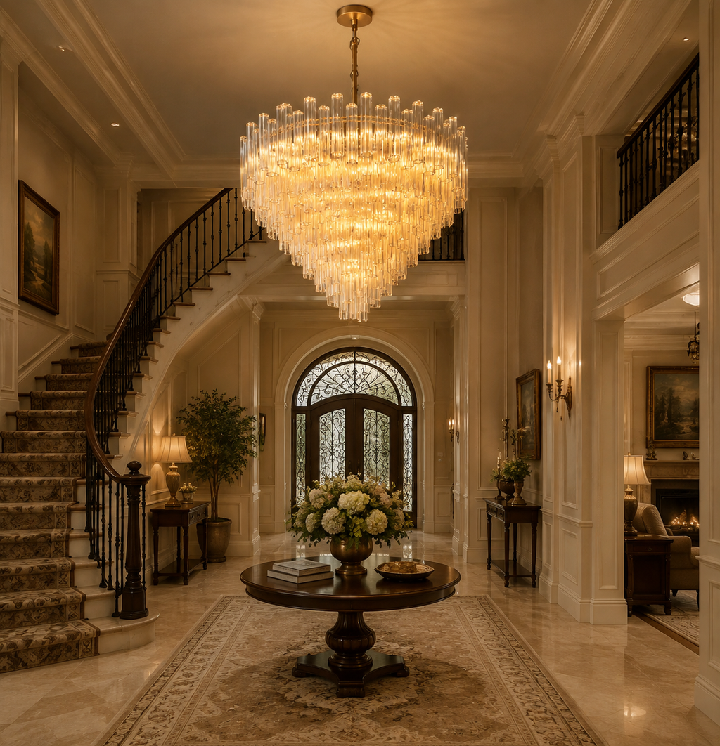 Tronchy Clear Glass Chandelier in Entryway