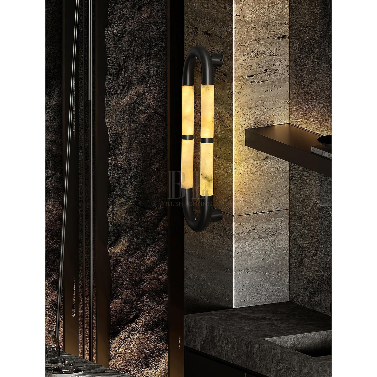 Alabaster Banded KoKo Sconce - L 15cm x W 8cm x H 54cm / L 5.9″ x W 3.1″ x H 21.3″Black & WhiteVChandelier