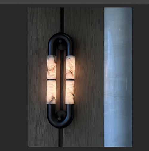 Alabaster Banded KoKo Sconce - L 15cm x W 8cm x H 54cm / L 5.9″ x W 3.1″ x H 21.3″Black & WhiteVChandelier