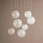 Casen Modern Round Chandelier - Hand-Blown Crackle Glass & Satin Brass LED Pendant Light - 7-Light 34''Crackle - VChandelier