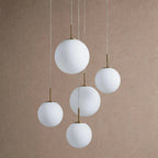 Casen Modern Round Chandelier - Hand-Blown Crackle Glass & Satin Brass LED Pendant Light - 5-Light 28''Matte Opal - VChandelier