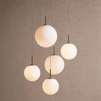 Casen Modern Round Chandelier - Hand-Blown Crackle Glass & Satin Brass LED Pendant Light - 5-Light 28''Matte Opal - VChandelier
