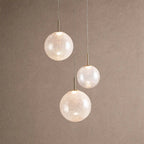 Casen Modern Round Chandelier - Hand-Blown Crackle Glass & Satin Brass LED Pendant Light - 3-Light 20''Crackle - VChandelier