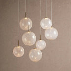 Casen Modern Round Chandelier - Hand-Blown Crackle Glass & Satin Brass LED Pendant Light - 7-Light 34''Crackle - VChandelier