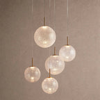 Casen Modern Round Chandelier - Hand-Blown Crackle Glass & Satin Brass LED Pendant Light - 5-Light 28''Crackle - VChandelier