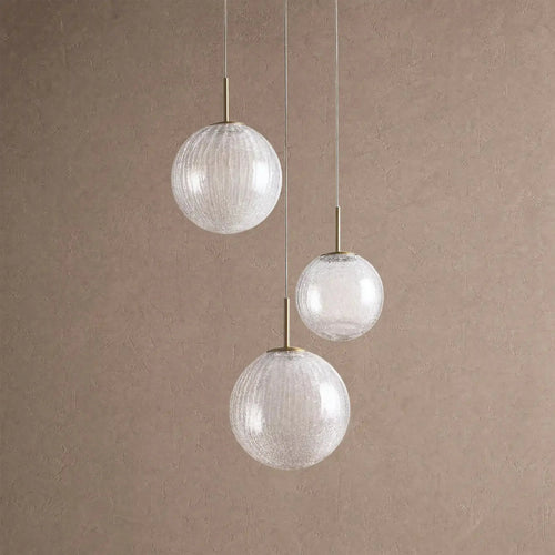 Casen Modern Round Chandelier - Hand-Blown Crackle Glass & Satin Brass LED Pendant Light - 3-Light 20''Crackle - VChandelier
