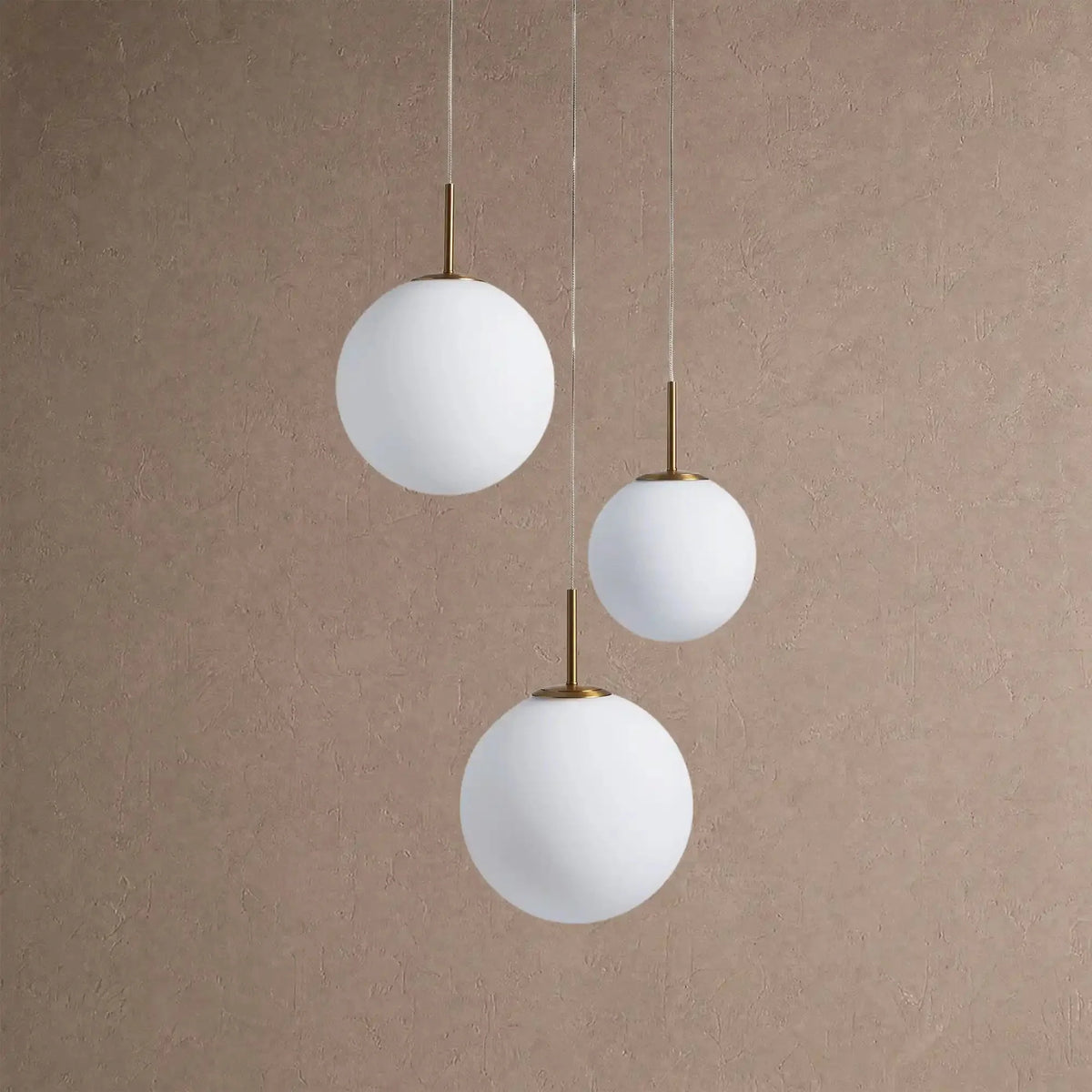Casen Modern Round Chandelier - Hand-Blown Crackle Glass & Satin Brass LED Pendant Light - 3-Light 20''Matte Opal - VChandelier