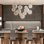 Casen Modern Round Chandelier - Hand-Blown Crackle Glass & Satin Brass LED Pendant Light in brass by Blush Lighting