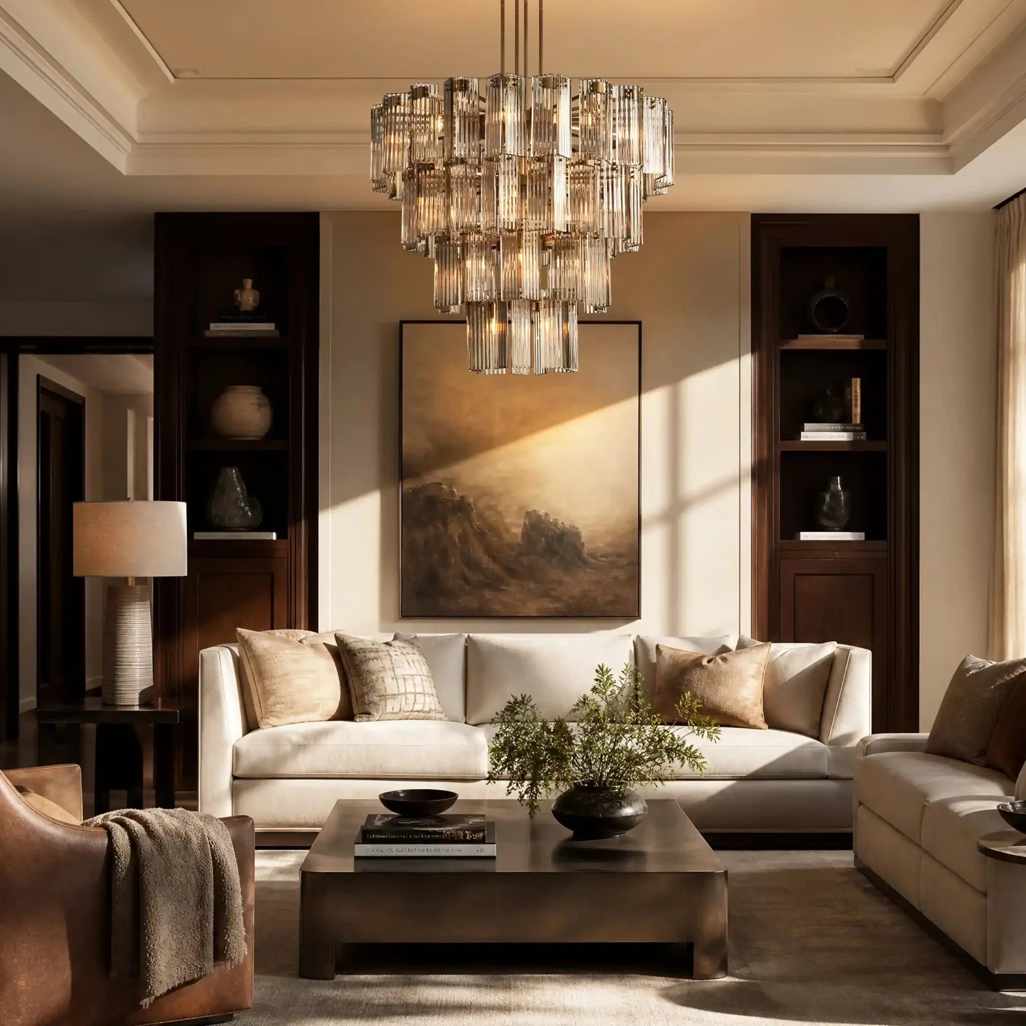 Delsie Round Chandelier 38''48''60'' - clear finish, modern home lighting
