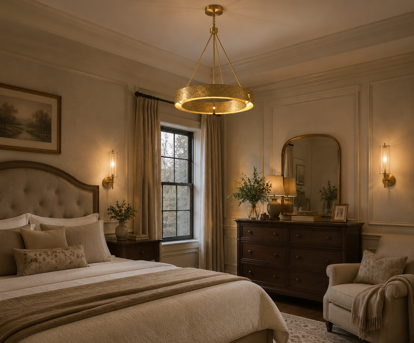 Vilary round ceiling light in Brass finish for bedroom
