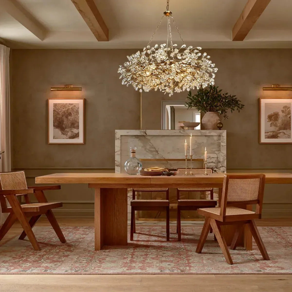 Fiore Crown Crystal Branch Chandelier in crystal - dining room lighting