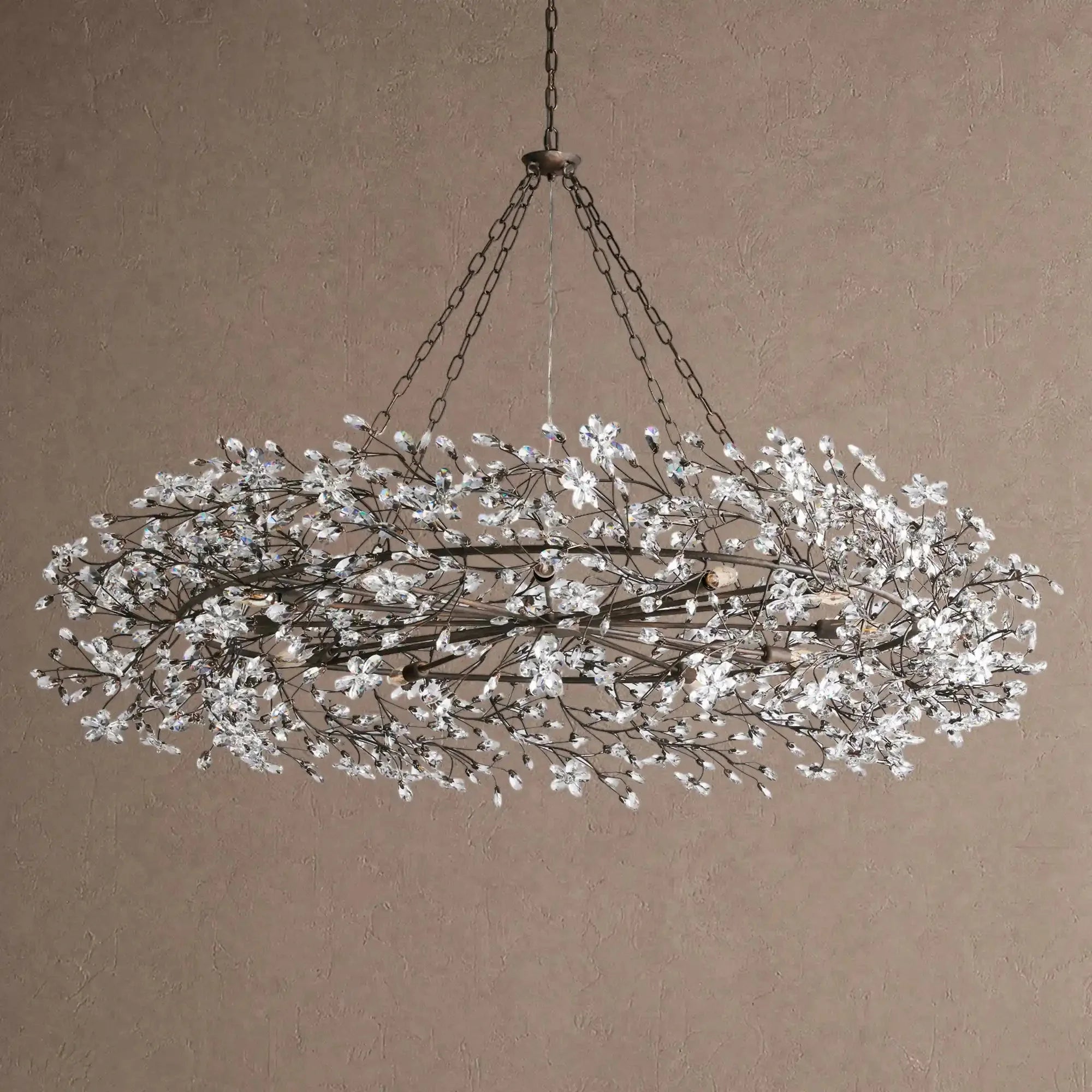 Fiore Crown Crystal Branch Chandelier 39" 48" 60“ - Brass/Amber60"VChandelier