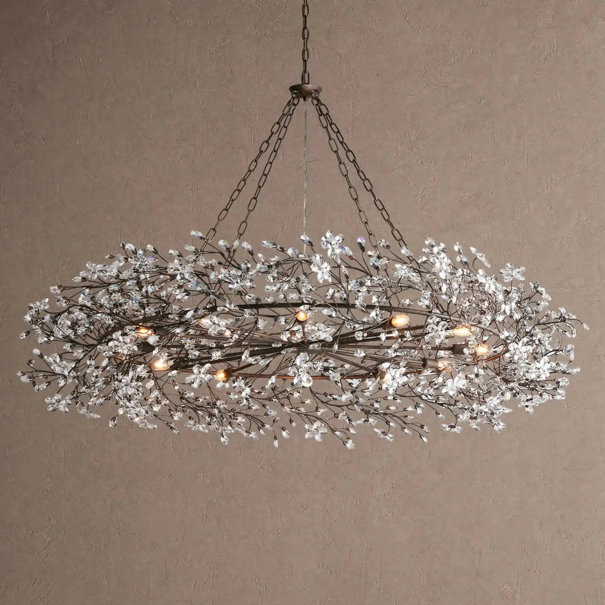 Fiore Crown Crystal Branch Chandelier 39" 48" 60“ - Black60"VChandelier