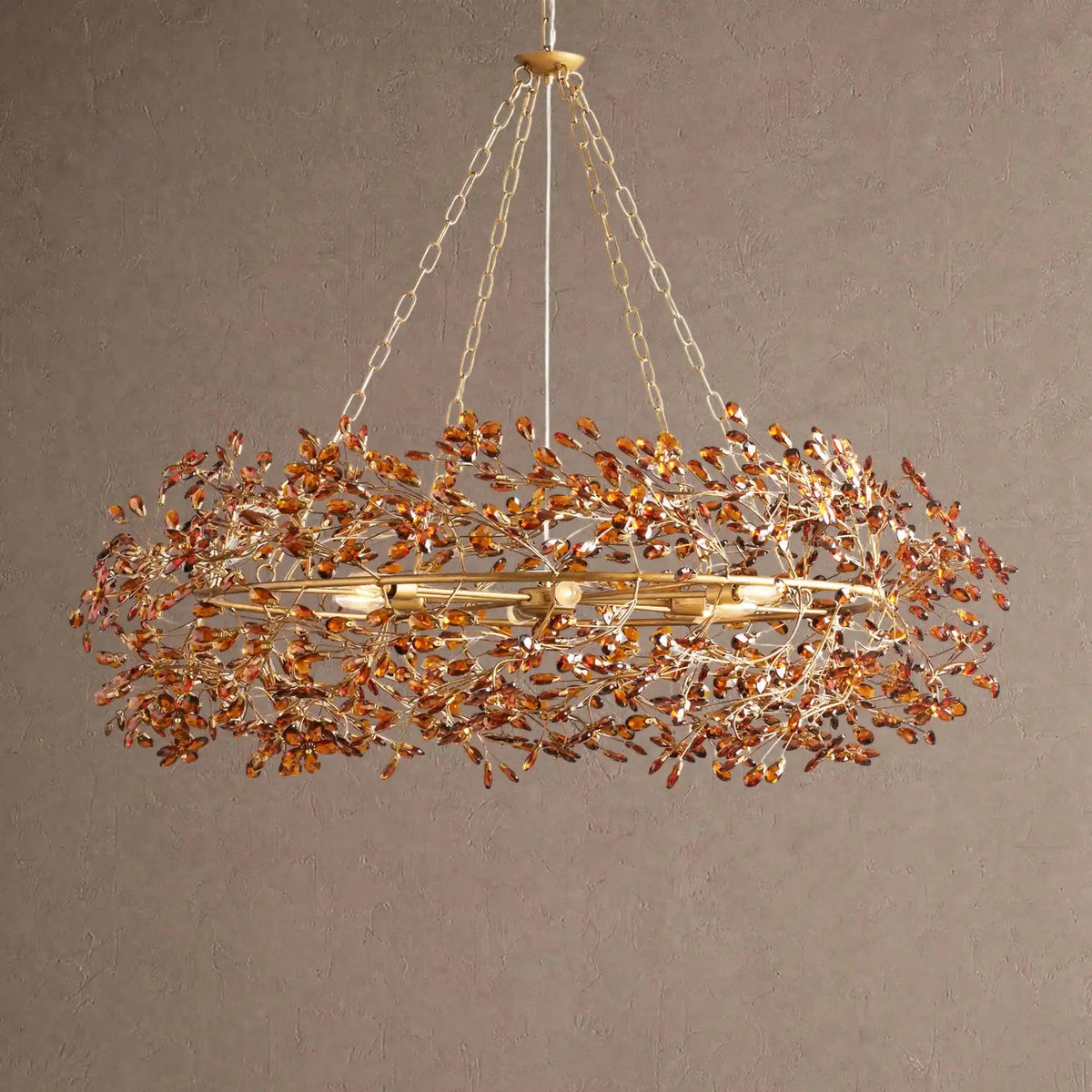 Fiore Crown Crystal Branch Chandelier 39" 48" 60“ - Brass/Amber48"VChandelier