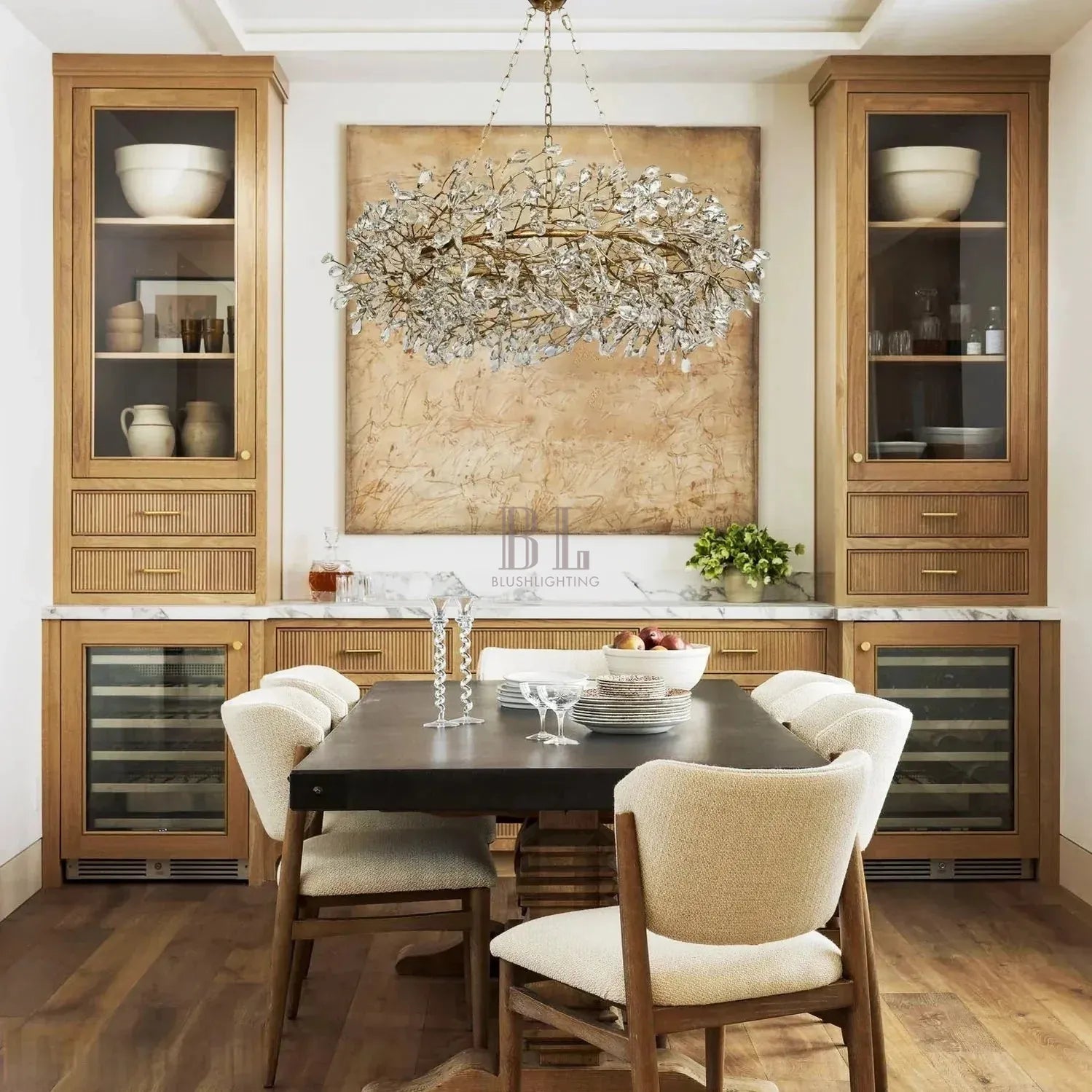 Fiore Crown Crystal Branch Chandelier - crystal finish, modern home lighting
