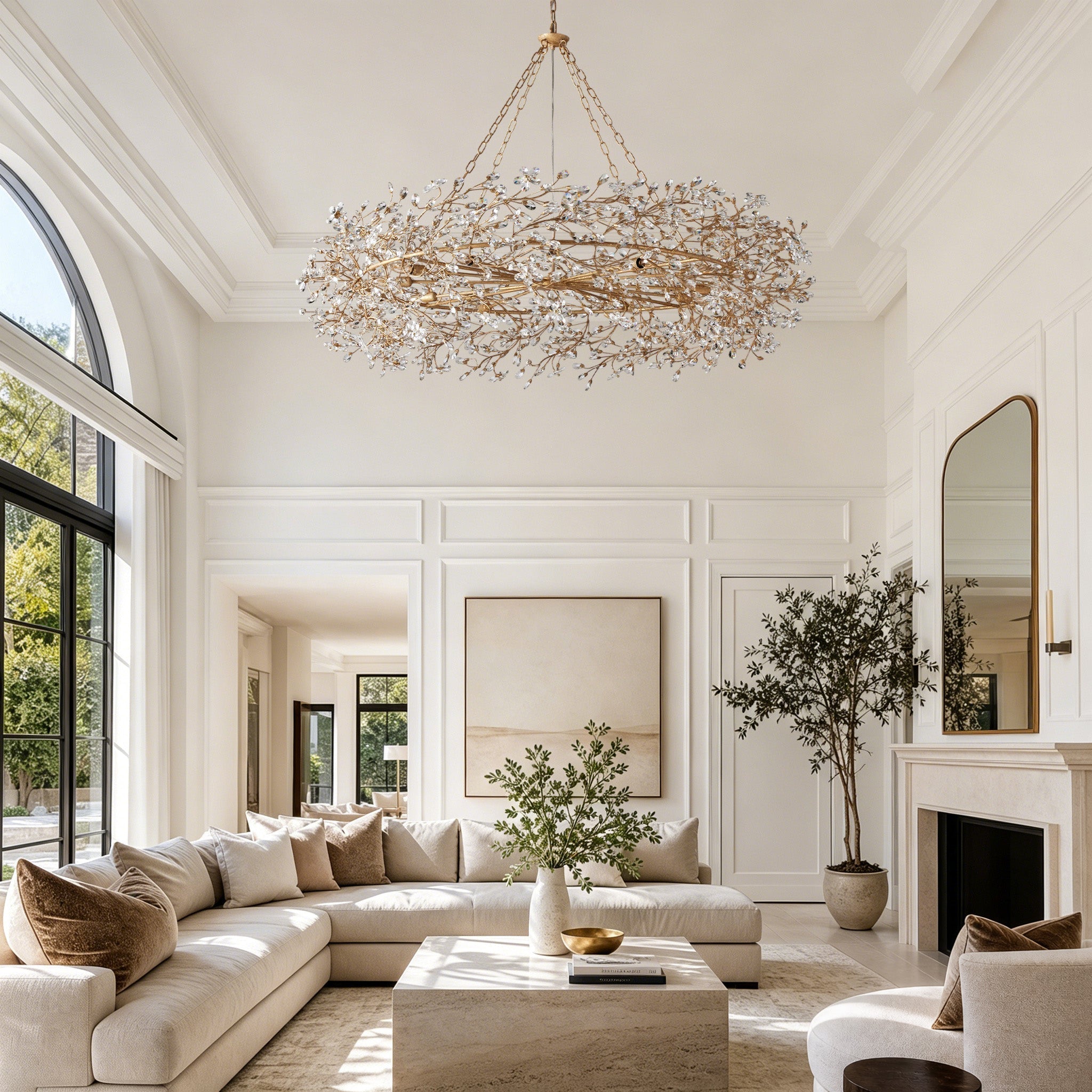 Fiore Crown Crystal Branch Chandelier 39" 48" 60“ - Brass/Amber60"VChandelier