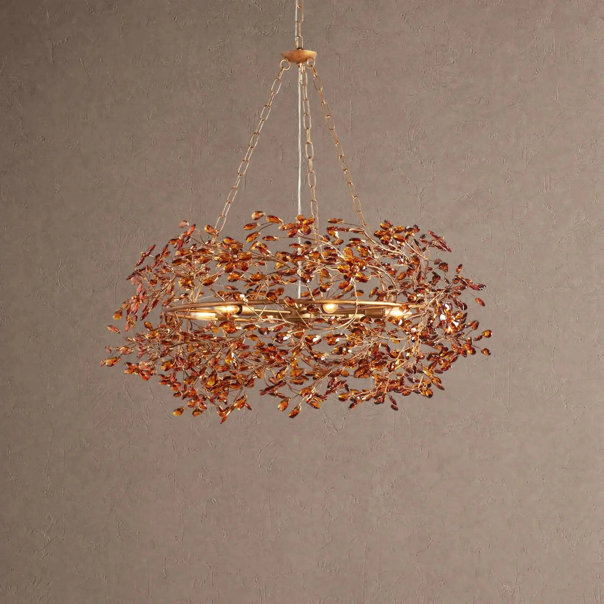 Fiore Crown Crystal Branch Chandelier 39" 48" 60“ - Brass/Amber39"VChandelier