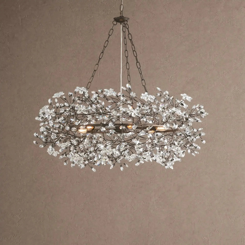 Fiore Crown Crystal Branch Chandelier 39" 48" 60“ - Black39"VChandelier