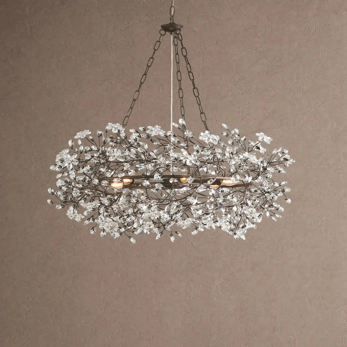 Fiore Crown Crystal Branch Chandelier 39" 48" 60“ - Black39"VChandelier