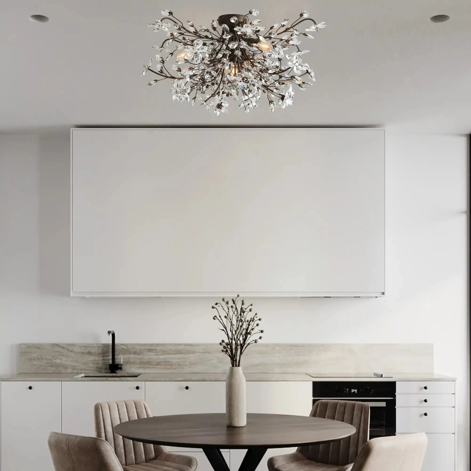 Fiore Flushmount styled in a modern bedroom
