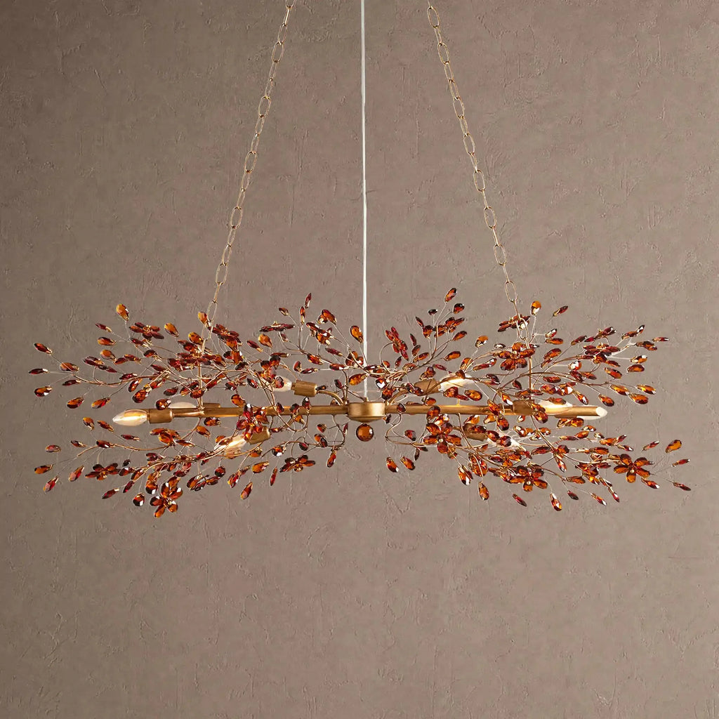 Fiore Linear Chandelier 43" 51" 68"W - Brass/Amber43"VChandelier