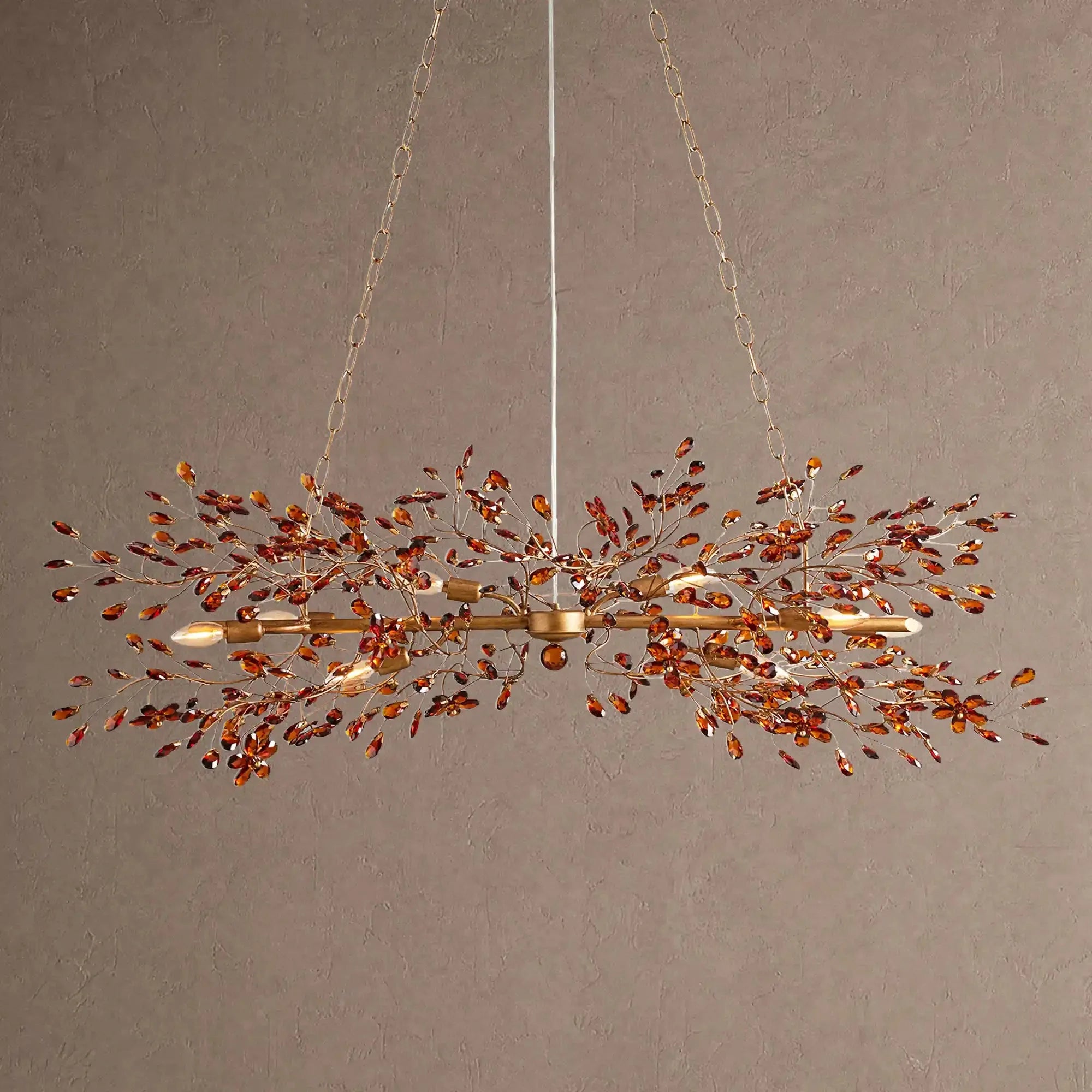 Fiore Linear Chandelier 43" 51" 68"W - Brass/Amber43"VChandelier