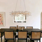 Fiore Linear Chandelier 43" 51" 68"W styled in a modern dining room