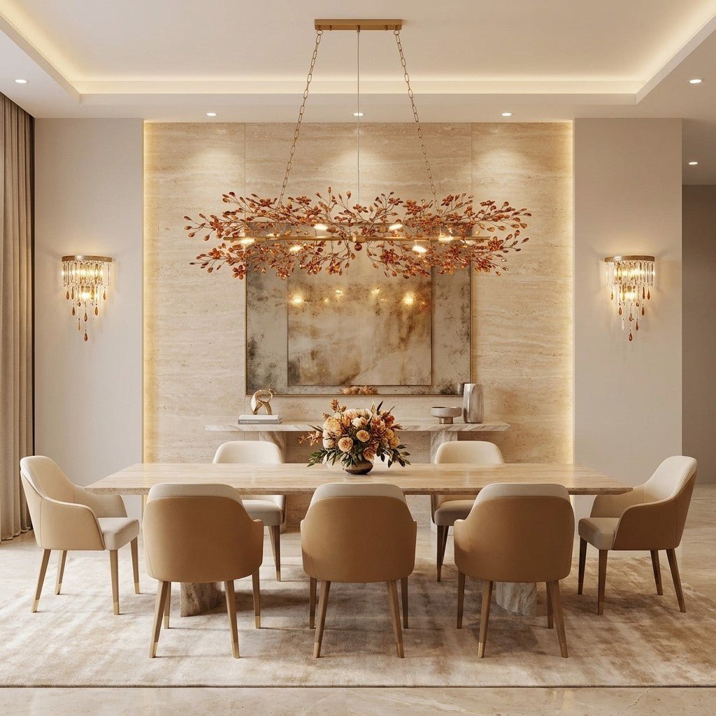 Fiore Linear Chandelier 43" 51" 68"W - Brass/Amber68"VChandelier