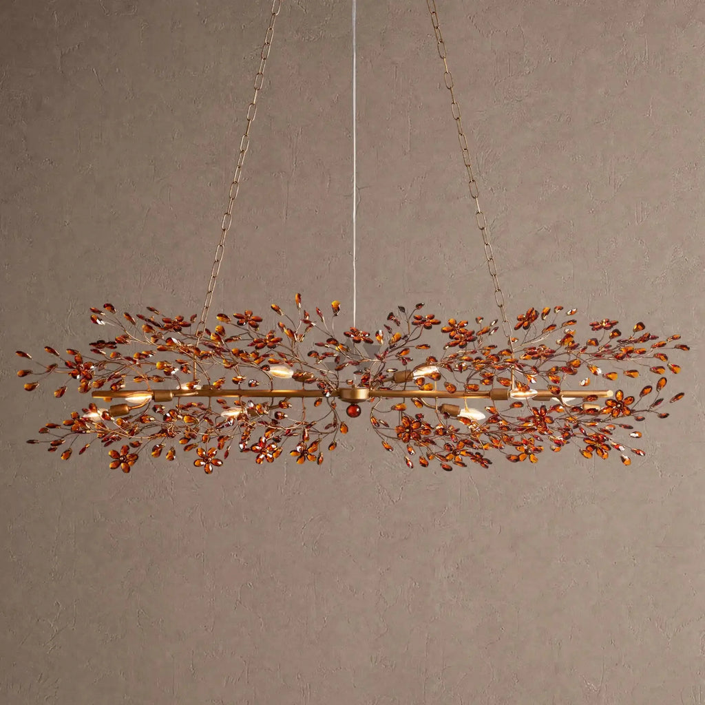 Fiore Linear Chandelier 43" 51" 68"W - Brass/Amber68"VChandelier