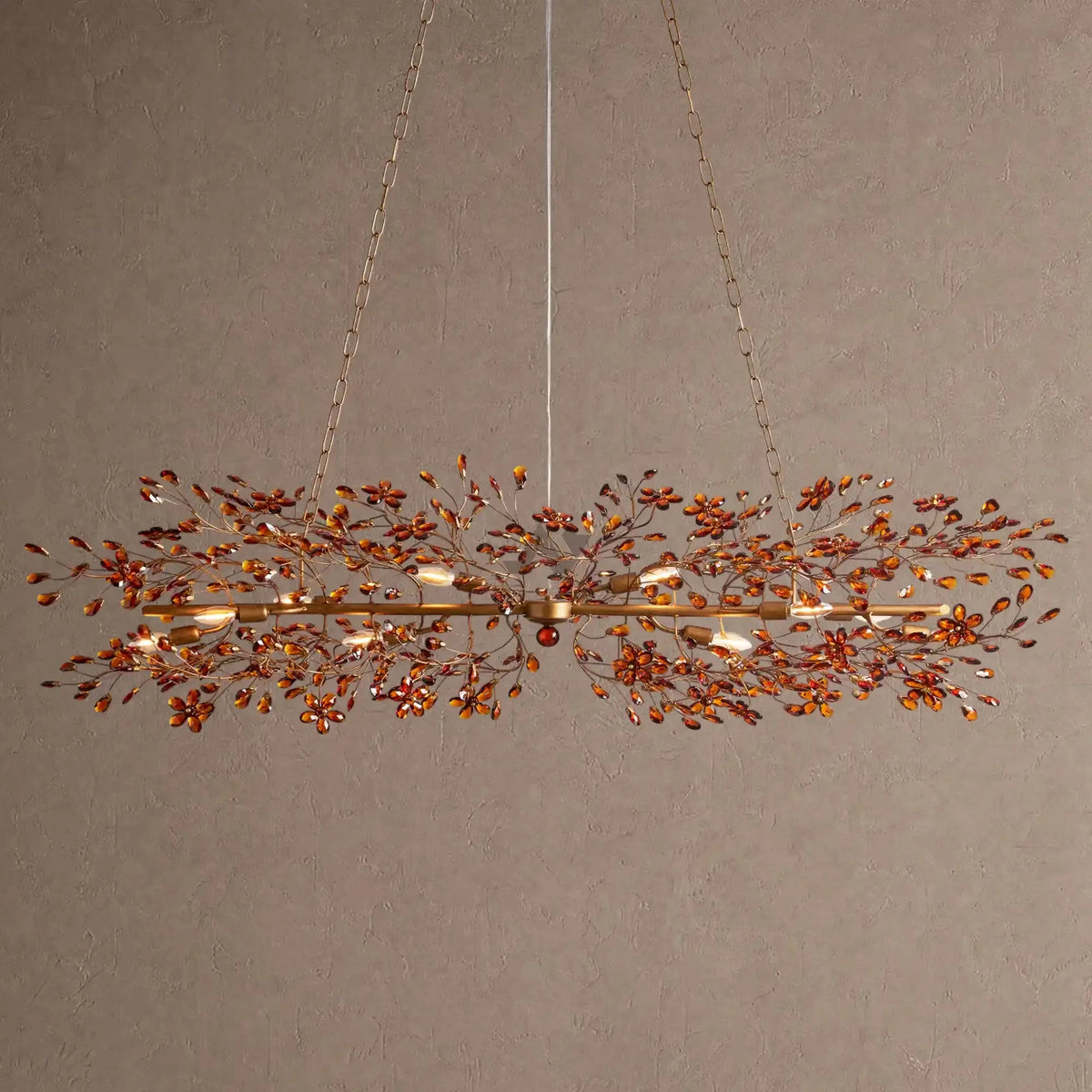 Fiore Linear Chandelier 43" 51" 68"W - Brass/Amber68"VChandelier