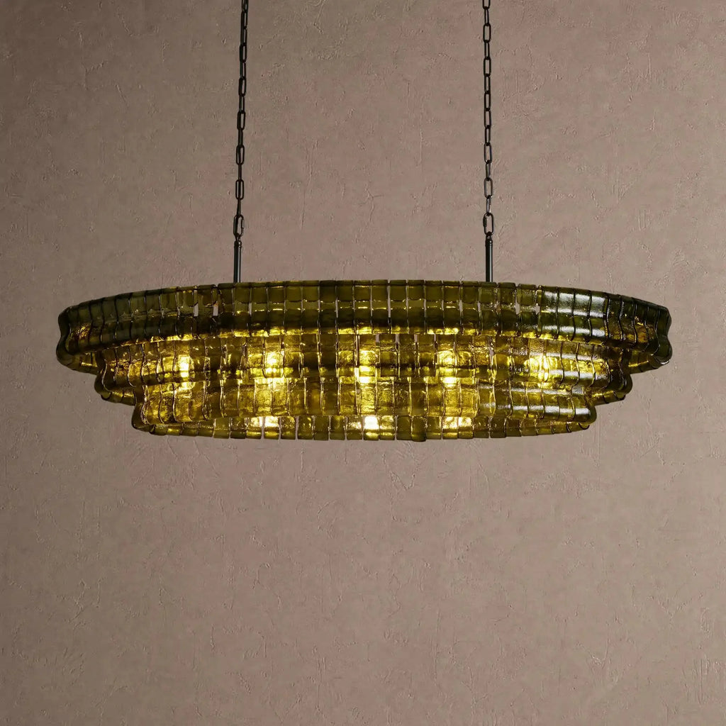 Ghiaccio Glass Oval Chandelier 54''65'' - Matte BlackGreen54"VChandelier