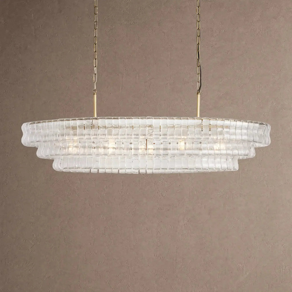 Ghiaccio Glass Oval Chandelier 54''65'' - Lacquered Burnished BrassClear54"VChandelier