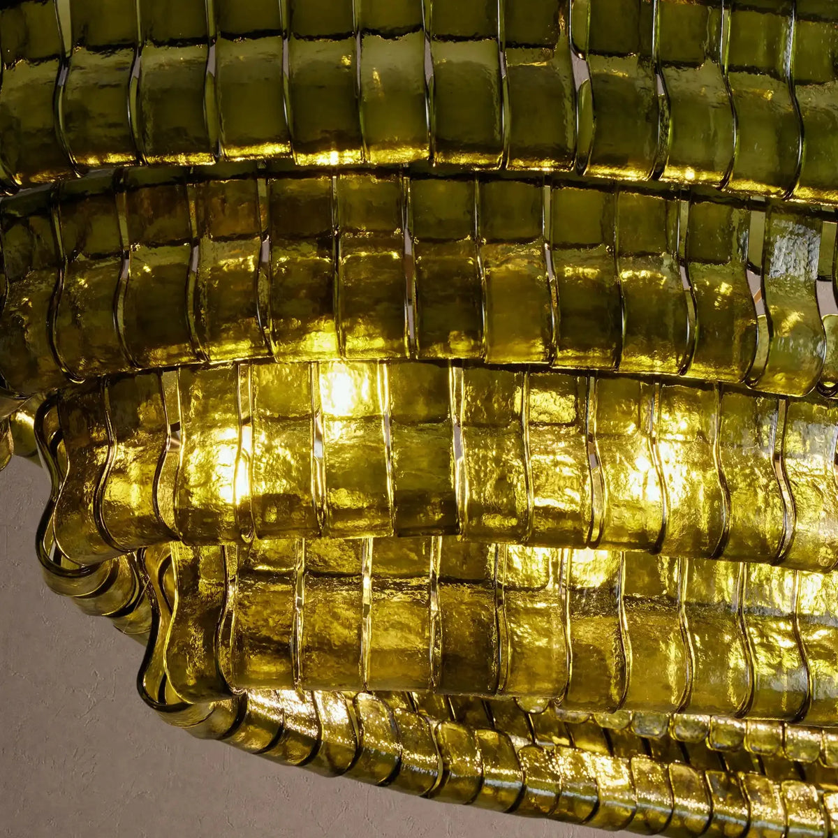 Ghiaccio Glass Oval Chandelier 54''65'' - Lacquered Burnished BrassSmoke65"VChandelier