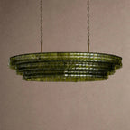 Ghiaccio Glass Oval Chandelier 54''65'' - Lacquered Burnished BrassGreen54"VChandelier