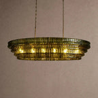 Ghiaccio Glass Oval Chandelier 54''65'' - Lacquered Burnished BrassGreen65"VChandelier