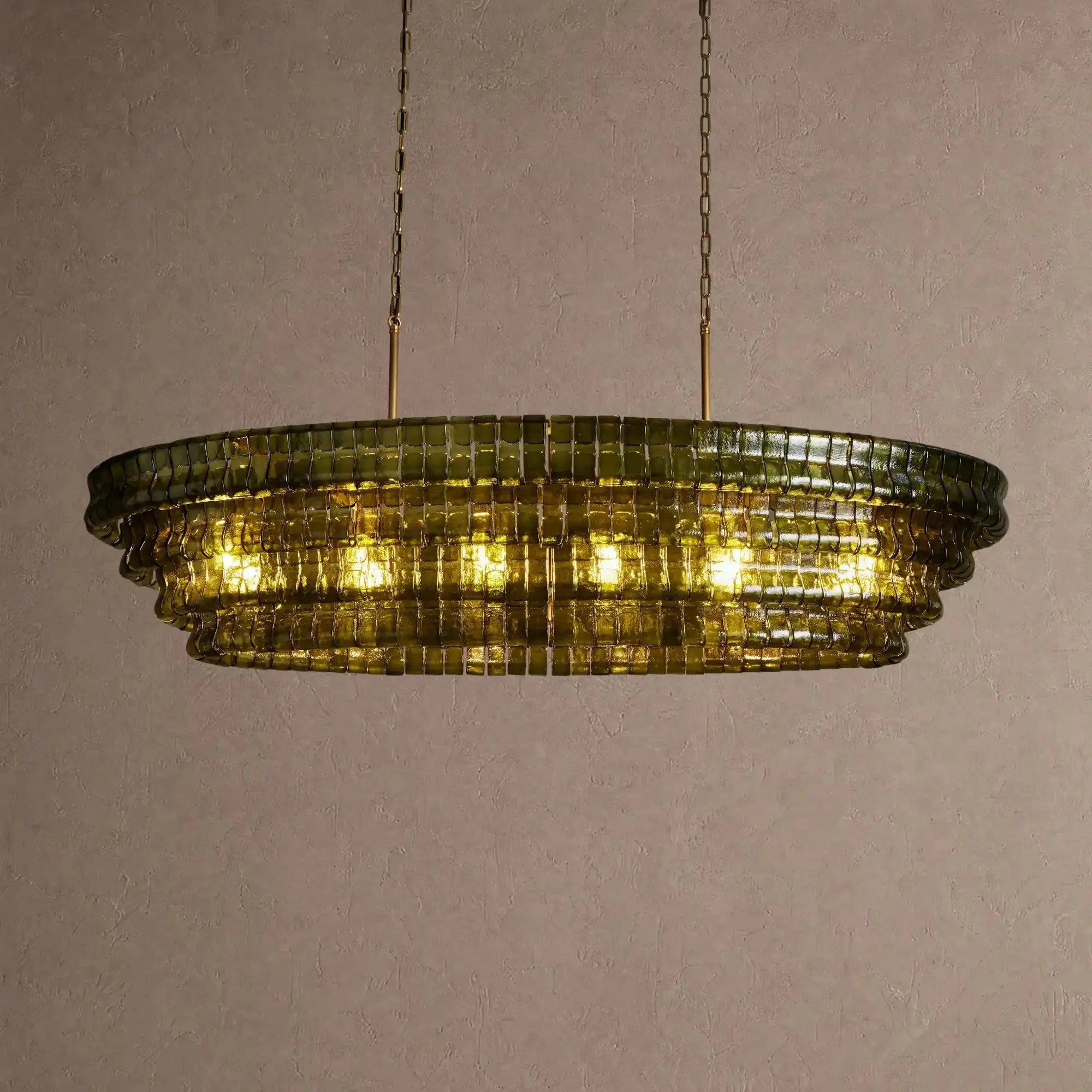 Ghiaccio Glass Oval Chandelier 54''65'' - Lacquered Burnished BrassGreen65"VChandelier