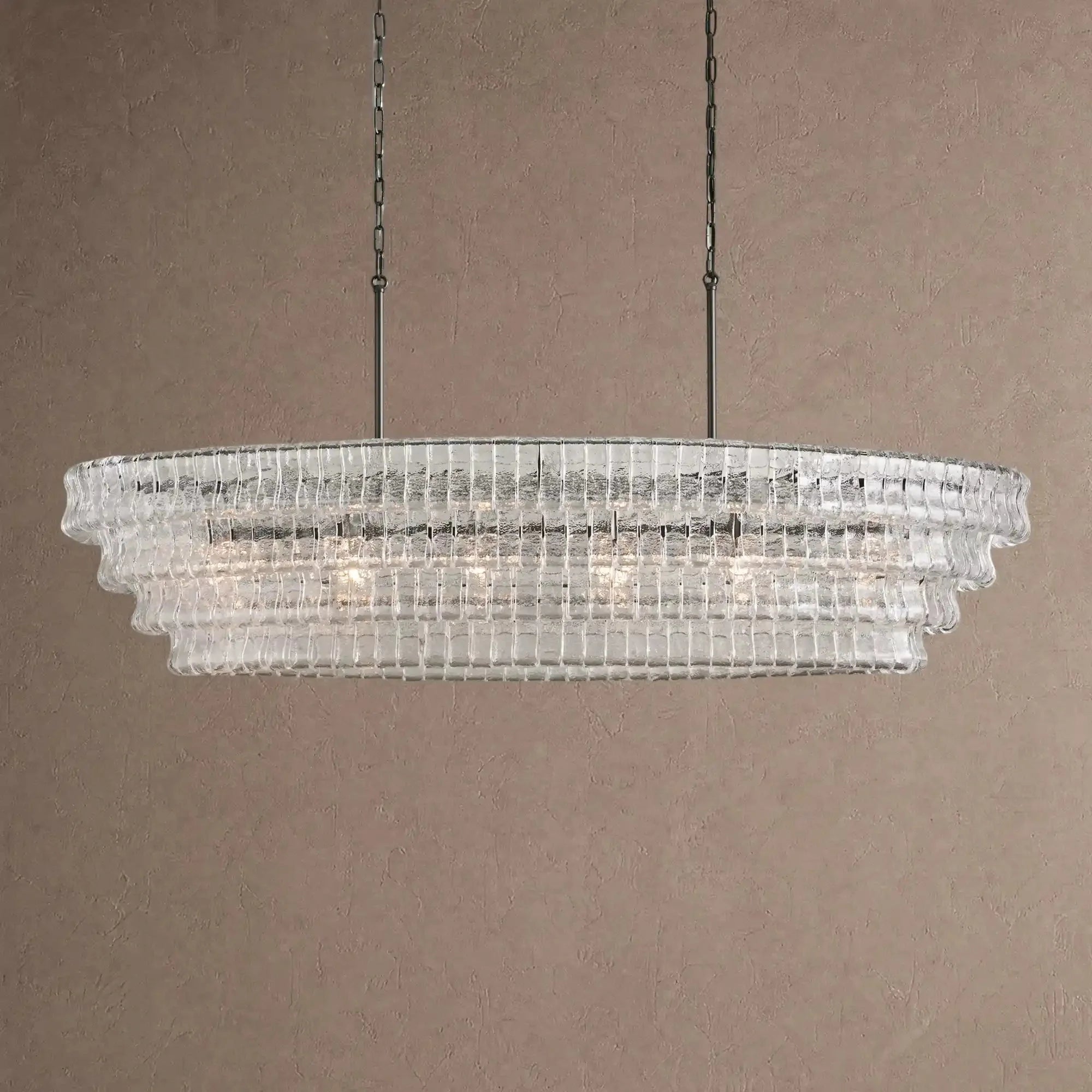 Ghiaccio Glass Oval Chandelier 54''65'' - Matte BlackClear65"VChandelier