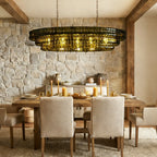 Ghiaccio Glass Oval Chandelier 54''65'' in brass - modern dining room lighting