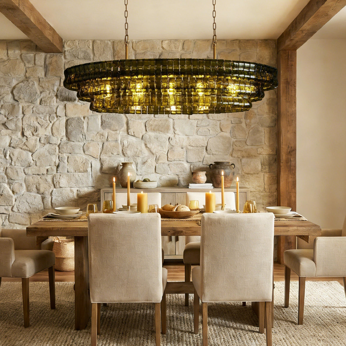 Ghiaccio Glass Oval Chandelier 54''65'' in brass - modern dining room lighting