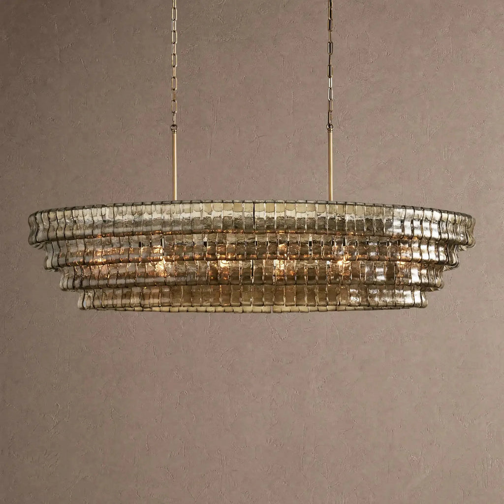 Ghiaccio Glass Oval Chandelier 54''65'' - Lacquered Burnished BrassSmoke65"VChandelier