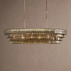 Ghiaccio Glass Oval Chandelier 54''65'' - Lacquered Burnished BrassSmoke65"VChandelier