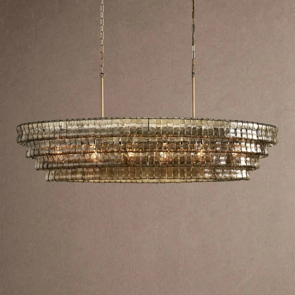 Ghiaccio Glass Oval Chandelier 54''65'' - Lacquered Burnished BrassSmoke65"VChandelier